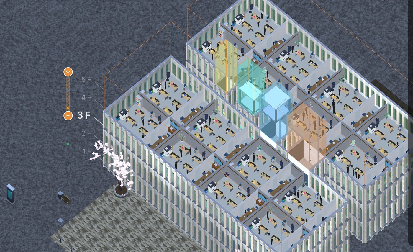 A square office floor divided into sixteen offices around a lift core